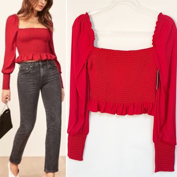Reformation Tops - REFORMATION Red Francis Crop Top Smocked S